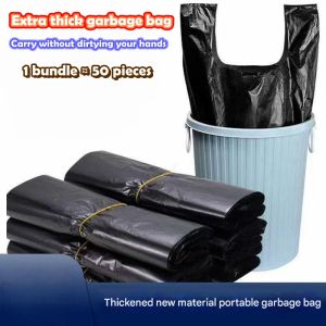 50pcs black garbage bags household portable vest-style garbage bags thickened garbage bags large disposable plastic bags