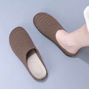 Free Shipping Woven Toe-Covering Slip-On Sandals For Women 2026 Summer Beach Soft-Soled Lazy Slip-On Flat Mule Sandals