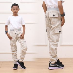 Celana Cargo Anak Usia 7-16 Tahun / Celana Rib Cargo Twill Combed Stretch