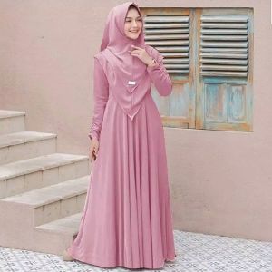 Wanshop - Leoni Gamis Syari Wanita Remaja Terbaru Kekinian 2025 Set Gamis Syari Plus Hijab Simpel Baju Muslim Wanita Dewasa Ukuran Jumbo Gamis Polos One Set Daily Outfit