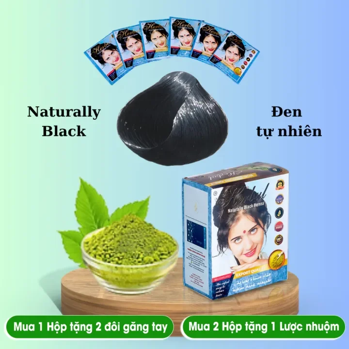 [HCM]Thuốc nhuộm tóc thảo dược màu đen Herbul Naturally Black Henna [MUA 10 TẶNG 1]