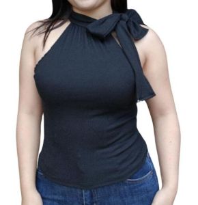 Veronikka Beverly Sleeveless Turtleneck Top with Ribbon | Stretchy Knit | Plus Size | Formal Casual Wear