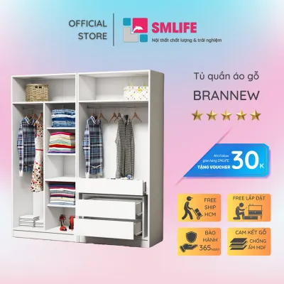 Tủ áo gỗ công nghiệp thiết kế nhỏ gọn SMLIFE Brannew