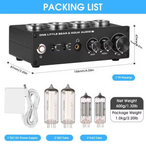 T9 Preamplifier 2x6E2 HiFi Electronic Tube Amplifier MM/MC Turntable Microphone Amplifier Phono Input 3.5mm Output