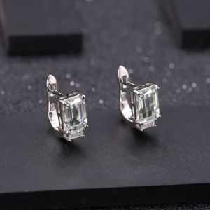 Uenjoyment 6*8mm Total 4Ct Earrings Silver 925 Original Natural Green Amethyst Emerald Cut Topaz Stud Earrings Gift For Mother Women Fashion Jewelry