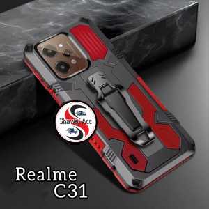 Case Untuk Realme C31 New Casing Hp Kickstand Armor Belt Clip Terbaru
