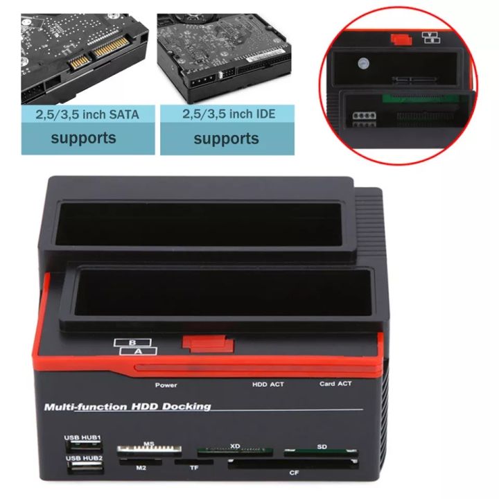 2.5"/3.5"%20USB%203.0%20To%202%20SATA%20Ports%201%20IDE%20Port%20External%20HDD%20Hard%20Drive%20Disk%20Docking%20Station%20Card%20Reader%20USB3.0%20Hub%20with%20OTB/OTC%20-%20Image%203