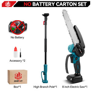 ONEVAN 2.13M Telescoping Pole Chainsaw Brushless 8 Inch Electric Chainsaw Cordless Garden Tree Pruning Tool 180° Adjustable High Branch Saw For Makita 18V Battery