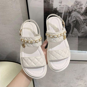 Tamias ใหม่ จัดส่งฟรี รองเท้าแตะแพลตฟอร์มราคาถูกของผู้หญิง ตกแต่งโซ่ทอง รองเท้าแตะ PU รองเท้าแตะ