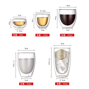 High Borosilicate Handmade Glass Cup - Double-walled heat-resistant transparent versatile for hot and cold beverages suitable for tea coffee milk and cocktails.