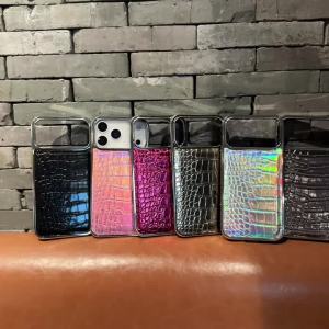 Luxury Aurora Crocodile Pattern Leather Phone Case For iPhone 17 Air 16 15 14 13 12 11 Pro Max Plus Plating Gradient Cover