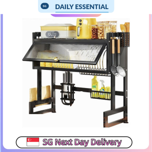【DAILY ESSENTIAL】 Flip Door Over Sink Dish Drying Rack 65 75 85 95 cm Black