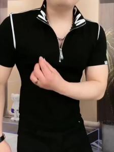 50%OFF T&KE Mens Short-sleeved Polo Shirt Fashionable Slim-fit Korean Style Handsome Plus Size Half Zipper T-shirt