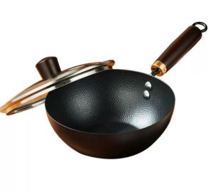 Non-Stick Iron Wok Small Ceramic Iron Pot Large Belly Pot Flat Bottom Pot Stir-Fry Noodles Rice Pot Soup Pot Cooking Utensil Kitchen Cookwear