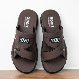 Sandals men 2024 summer outside wear dad slippers leather retro style anti-slip wear two wear slippers father