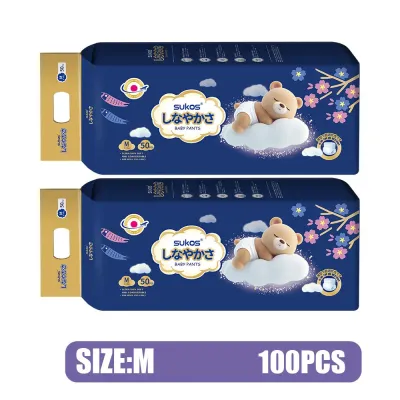 Sukos Lampin Tarik Bayi Saiz S-XXXL 50+50 Keping: Super Serap Anti Bocor & Permukaan Lembut Bernafas China Diaper