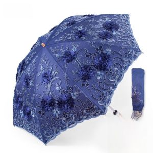 225Elegant Embroidered Lace Sunshade Umbrella Womens Portable Folding Umbrella Rain And Sun Dual Purpose Compact Travel Umbrella