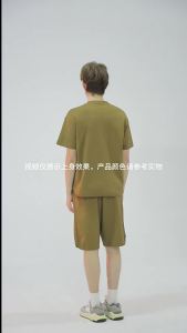 登爵男装大地色重磅落肩230克美式运动休闲宽松开叉潮牌短袖t恤男