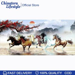 Nine Running Horses Diamond Painting Full Round Drill Embroidery Kit 39x20 inch
