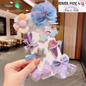 Mamapick4u [SG] Toddlers Kids Baby Girl Summer Charm Flower Floral Cartoon Cute KoreanStyle Hair Clips Set Hair Bands Set Hair Pin Plush Headdress Hair Dress Hair Accessories Purple Pink Sunflower