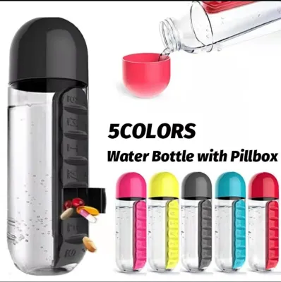 CLY 2 in 1 600ML Water Bottle and Medicine Pill Organizer Tumbler