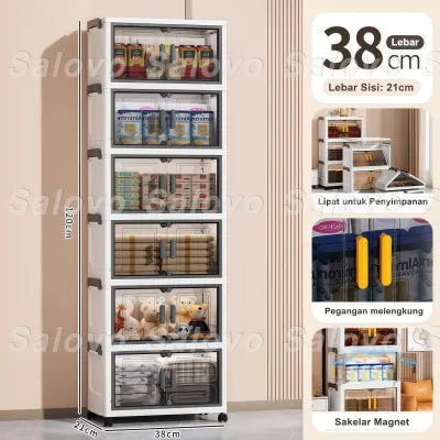 SALVO 38cm Lemari Lipat Susun Roda Tahan Lembab Organiser Lemari Lipat Serbaguna Ruang Sempit