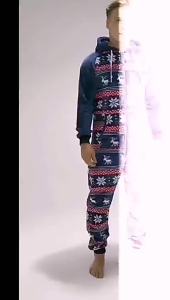 Đồ ngủ liền thân nam bộ đồ ngủ ấm áp bằng lông cừu in hình tuần lộc Giáng sinh bộ đồ ngủ dài tay áo hoodie có khóa kéo đồ ngủ thoải mái cho người lớn