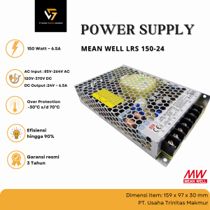 Original MEAN WELL LRS 150-24 Trafo Adaptor Power Supply Jaring 150W 24V 6.5A Meanwell Power Unit PSU SMPS [Garansi 3 tahun]