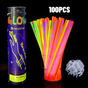 100pcs Ultra Bright Fluorescent Sticks / Colorful Glowing Stick / Fluorescence Sticks Bracelet Necklace Neon for Wedding Party / Glow Stick Light Up Toy