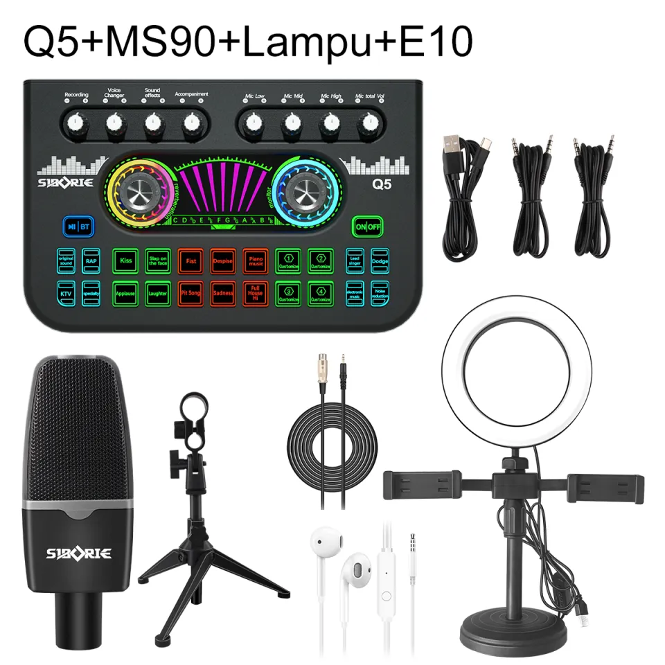 Siborie【Free headphone】Soundcard Q5+M998+E10 Paket Lengkap rekaman yang  disesuaikan Audio USB External Sound Card mic Mixer Bluetooth phone PC