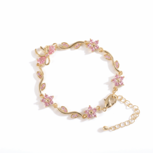 BABYBANG Multicolor CZ Flowers Bracelet Flower Leaf Branch Link Adjustable Charm Bracelet Stackable Gold Plated Copper Crystal Bracelet Womens