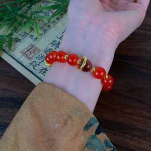 New Chinese red beaded bracelet female ethnic style personalized ring bracelet niche design retro and versatile accessories tide