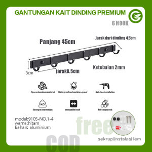 2024 FM TOKO COD / LARIS BARANG GANTUNGAN KAIT DINDING PREMIUM 6 HOOK FREE AKSESORIS MASALAH KUALITAS PRODUK PENGGANTIAN GRATIS model:9105-NO.1-4 warna:hitam Bahan: aluminium