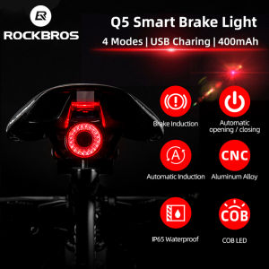 ROCKBROS Smart Bicycle Brake Light Type-C Bike tail light Sensor Auto Start / Stop Waterproof IPx6 Charging Accessories LED Cycling Light Bike Rear Light Q3 Q5 are Smart Lights / Q1 is Normal Light