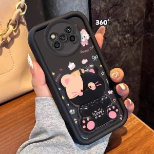 FOR เคส เคสสำหรับ XIAOMI POCO X3 PRO POCO X3 NFC POCO X3 เคสศัพท์ เคสนิ่มซิลิโคนกันกระแทก ดีไซน์ใหม่สวยงาม ลายการ์ตูนแมวพร้อมที่วางกระจก JTMMZJ01