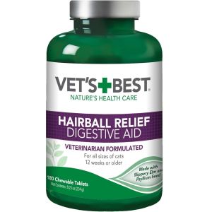 Thực phẩm bổ sung hỗ trợ tiêu hóa búi lông cho mèo VETS+BEST HAIRBALL RELIEF DIGESTIVE AID 180 chewable tablets 324g của Mỹ