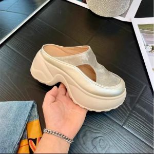 Summer Platform Thick-Soled Sandals For Women Closed-Toe 2025 New Model Hollowed-Out Breathable Casual Roman Height-Increasing Half-Slipper