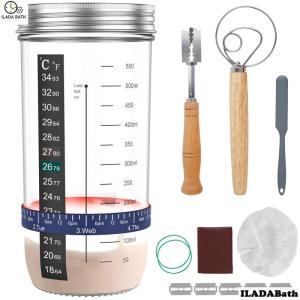 Reusable Sourdough Starter Container 9Pcs Sourdough Starter Jar Kit with Scale 730ml Heat Resistant Sourdough Starter Container with Lid Reusable for Baking