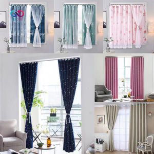 EHO ผ้าม่าน ม่านหน้าต่าง ผ้าม่านกันแดด กันแดด หน้าต่าง กันUV ผ้าม่านหน้าต่าง 2 ชั้น ม่านทึบแสง ม่านโปร่งแสง ใช้ตีนตุ๊กแก ลายสตอเบอรี่ ใบไม้ขาว ใบไม้น้ำเงิน