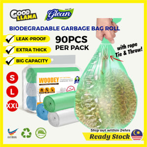 GLEAN Woodey Thick Household Eco Garbage Bag Biodegradable Dustbin Bag with Rope Leakproof Plastik Sampah