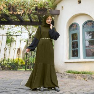 Demore  Maxy Zelva Dress Duyung simple Muslim Wanita Polos Crincle By Demore