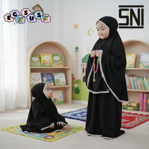 (EGSUS) Fashion Muslim Pakaian Anak Perempuan Mukena Zipper Perlengkapan Sholat Bayi Katun Polos Renda Bunga Plum