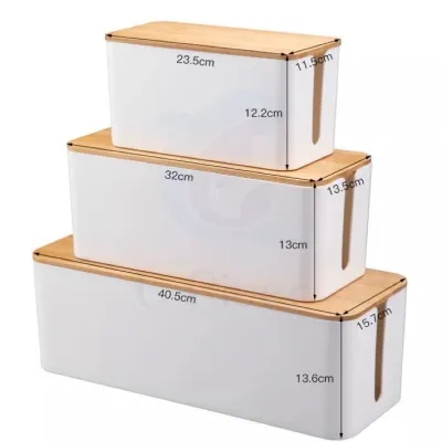 LR* Cable Wire Organizer Box with Bamboo Lid Cover Desk Cable Box Organizer Wood & Plastic Lids Large Small - Home & Office Furnitures Wires and Cables Storage Box Cable Box Power Strip Wire Case Charger Socket Organizer Storage Bin