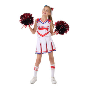 LOlanta 5Pcs Girls Cheerleader Costumes with Socks Headwear Kids Cheerleading Dress Halloween Cosplay Party Outfits 3-12 Years
