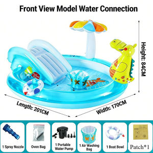 Inflatable Family Swimming Pool Durable Pvc With Slide Air Pump Ocean Balls Summer Play For Kids