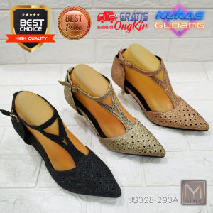 Disc 75% Sepatu Sendal Wanita Heels 5cm Import JS328-29 Model T-Strap casual Mewah Nyaman dan Elegan dipakai Acara Undangan Pesta dan hangout santai