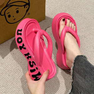 Free Shipping New Thick-Soled Flip-Flops For Women Summer Outdoor Wear Korean-Style Fashionable Home Slippers With Soft Soles And Letter EVA Design