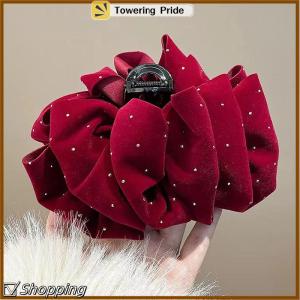[Towering Pride] 1 cái kẹp tóc nơ nhung màu đỏ đen cho phụ nữ công chúa đầu lấy móng vuốt tóc Mũ kẹp tóc lớn Phụ kiện tóc của cô gái