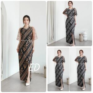 Dress Mahalini Batik Dress Kondangan Wanita Dress Batik Kekinian Fashion Wanita DRESS Batik brukat