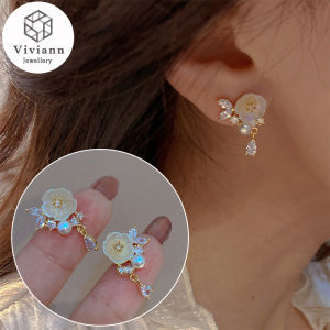 Viviann S925 Silver Needle Champagne Flower French Romantic Retro Womens Earrings Flower Delicate Gentle Stud Earrings Charm Woman Earring Jewelry Korean Earrings For Women